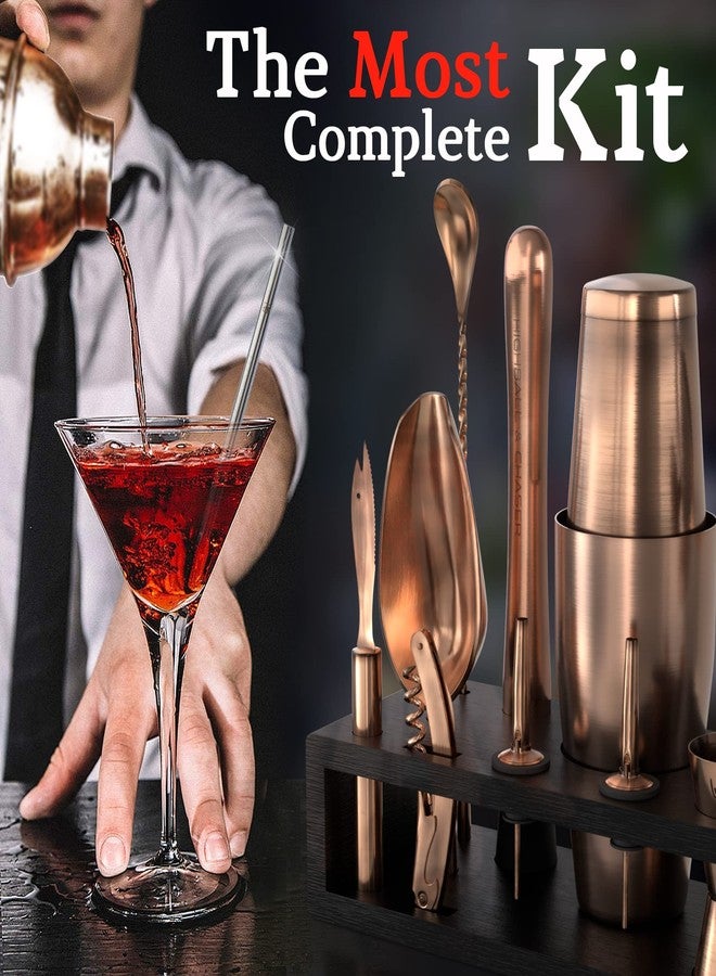 Highball  Chaser Highball & Chaser Bartender Kit with Black Bamboo Stand Beautiful Cocktail Shaker Set and Bar Tools Stainless Steel Boston Shaker Bartender Kit with Stand (Antique Copper) - Image 5